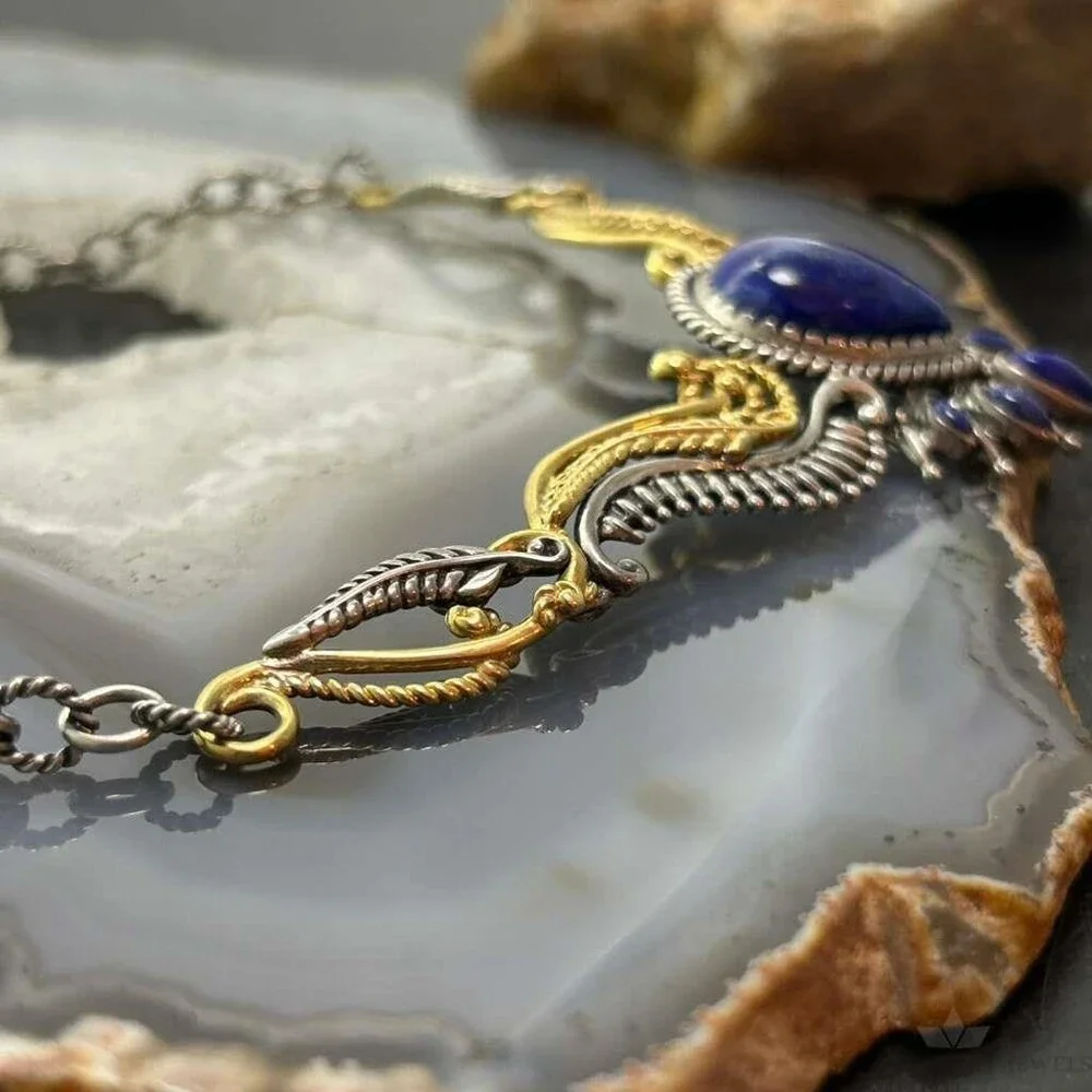 Carolyn Pollack Sterling Silver & Brass Lapis Decorated 15